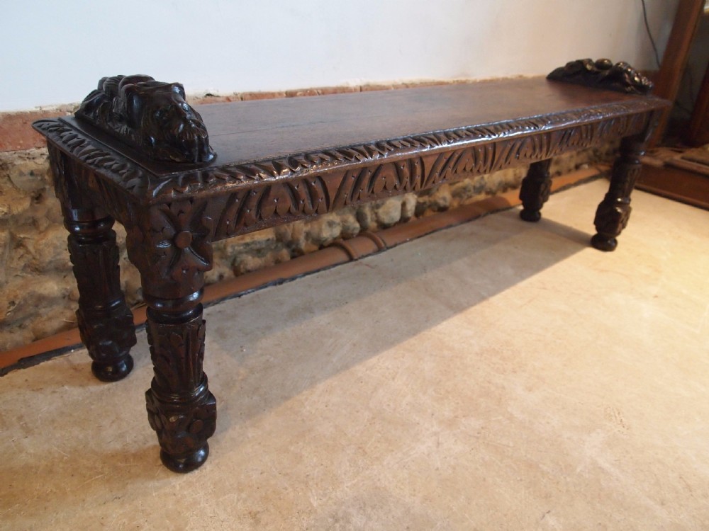Bench settle pew window seat Victorian Oak c1880 View IV