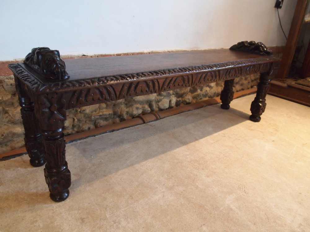 Bench settle pew window seat Victorian Oak c1880 View V