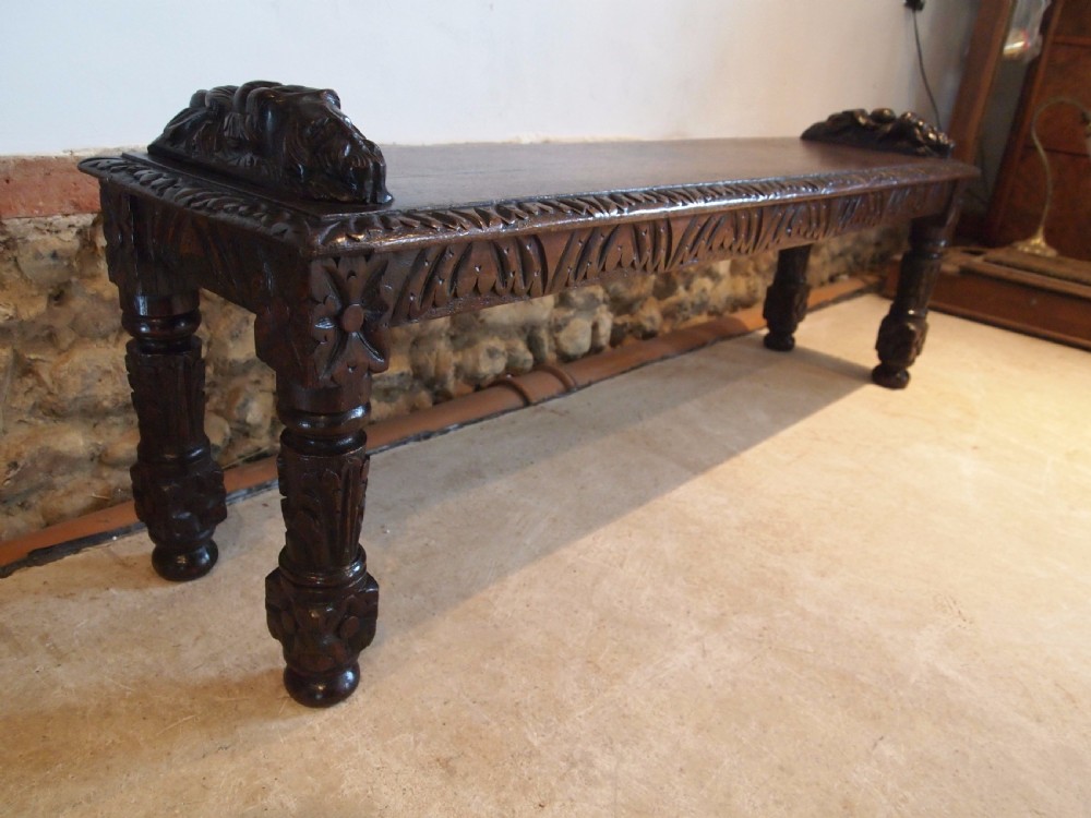 Bench settle pew window seat Victorian Oak c1880 View VI