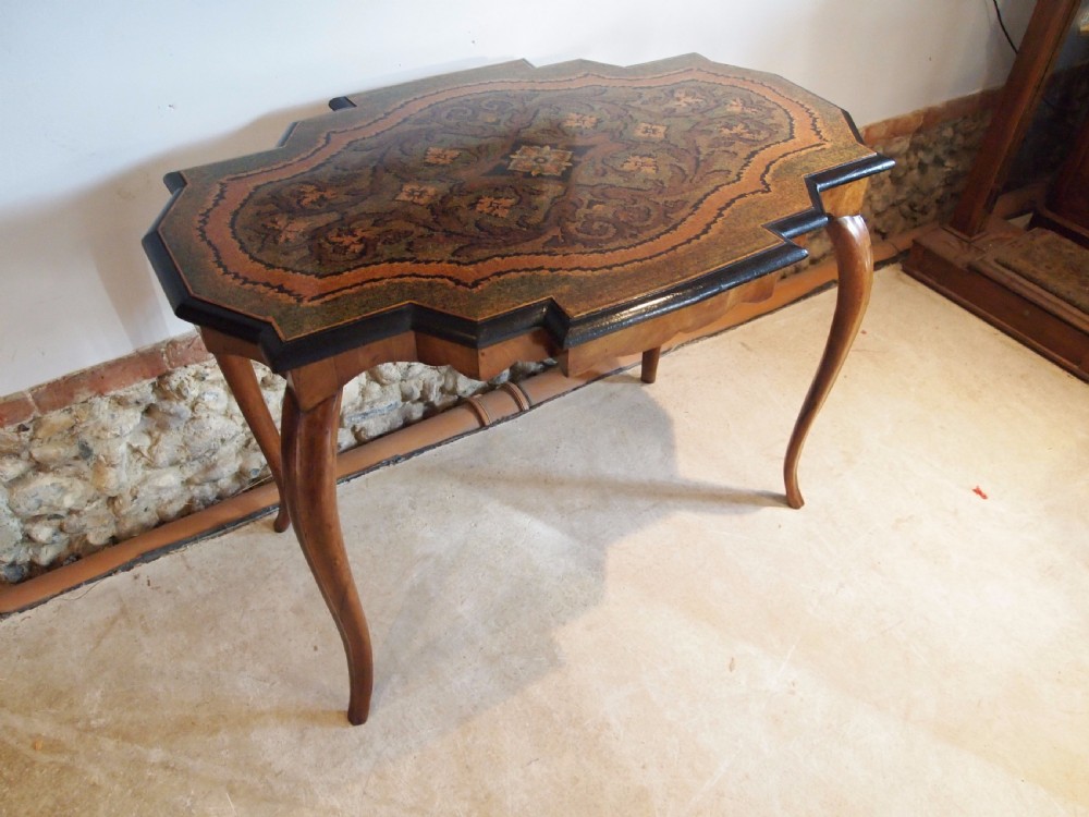 Table rare Victorian Walnut micro mosaic table lamp hall centre c1870 View IV