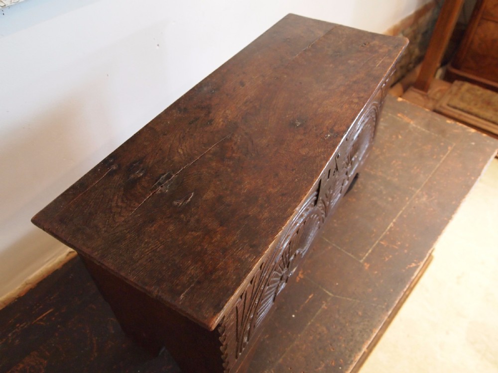 Coffer Rare Miniature Charles II child's coffer Oak c1680 View II