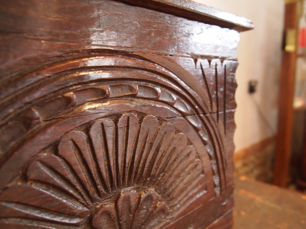 Coffer Rare Miniature Charles II child's coffer Oak c1680 View IV