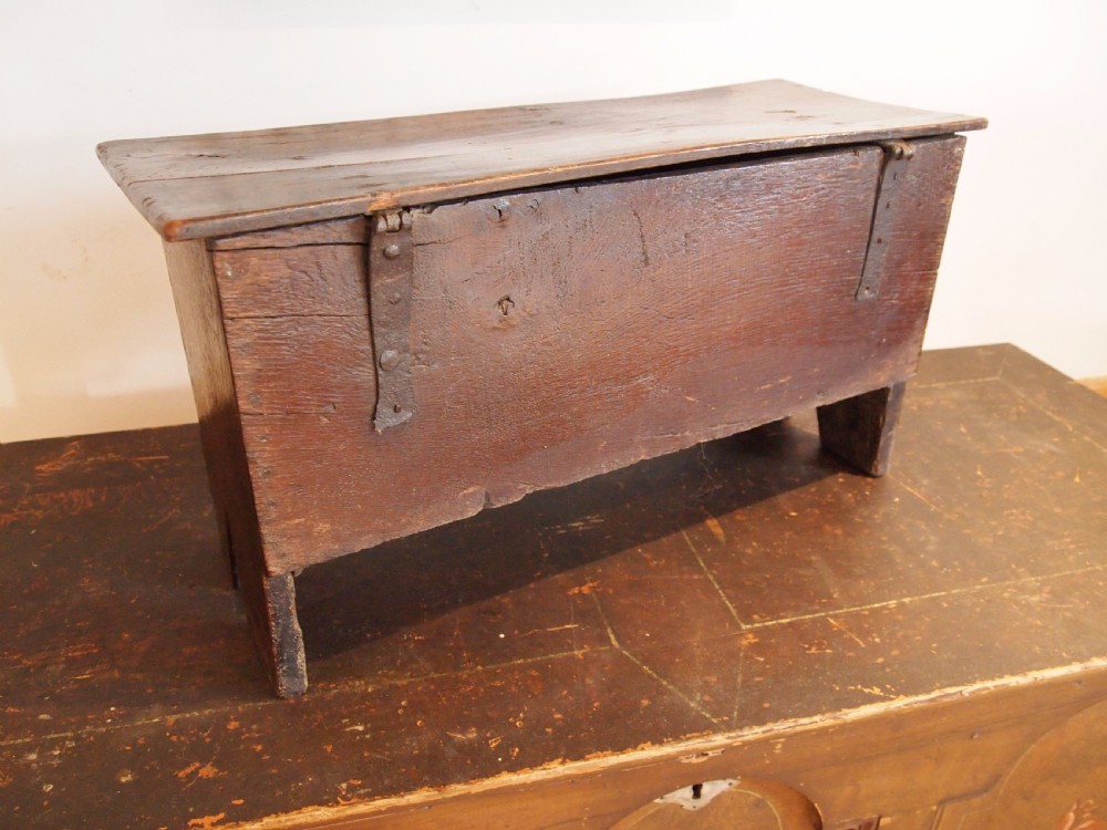 Coffer Rare Miniature Charles II child's coffer Oak c1680 View VII