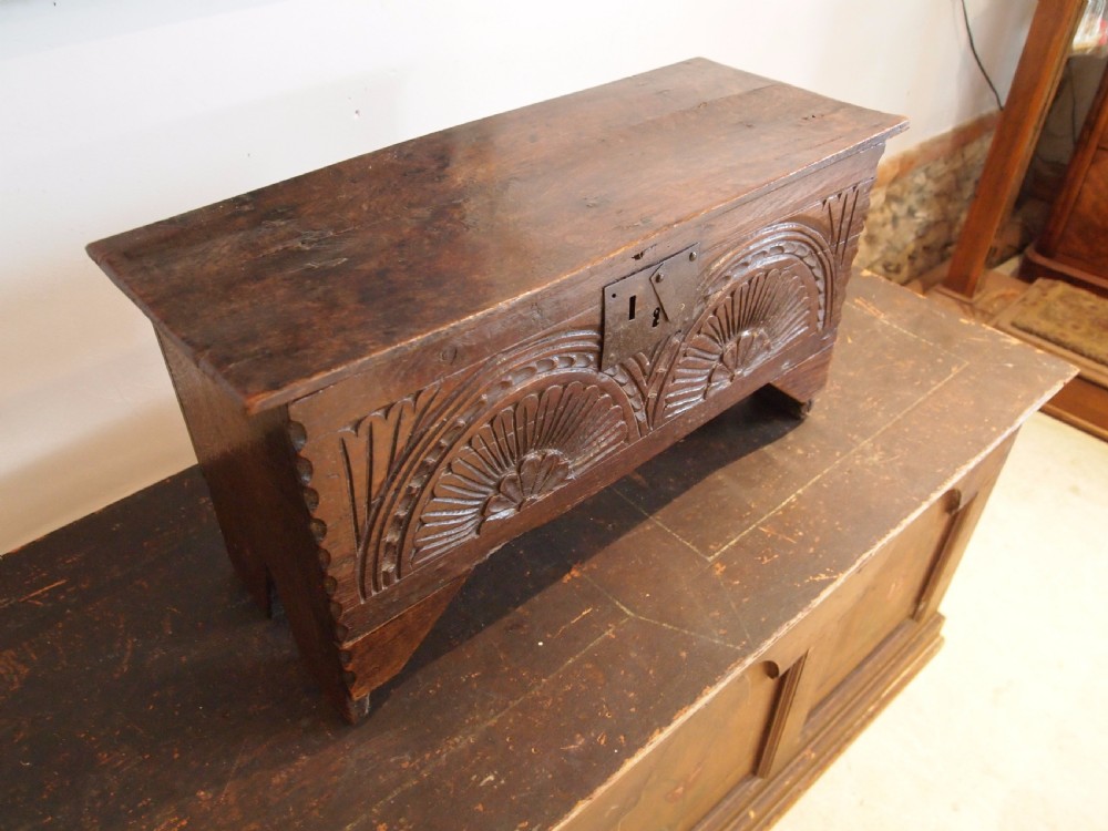Coffer Rare Miniature Charles II child's coffer Oak c1680 View VIII