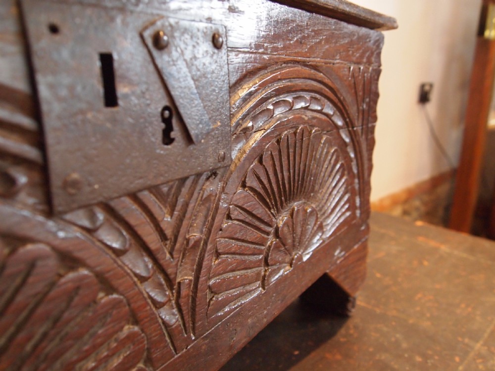 Coffer Rare Miniature Charles II child's coffer Oak c1680 View IX