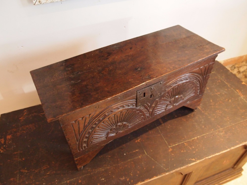 Coffer Rare Miniature Charles II child's coffer Oak c1680 View X