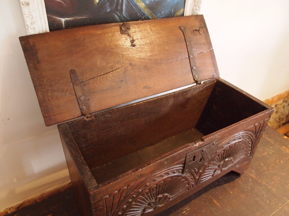 Coffer Rare Miniature Charles II child's coffer Oak c1680 View XI