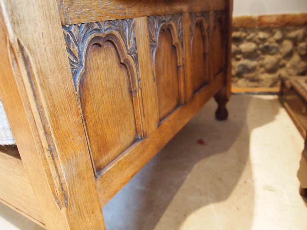 Sofa Settee 3 piece Oak arts and Crafts Gothic c1920 View III
