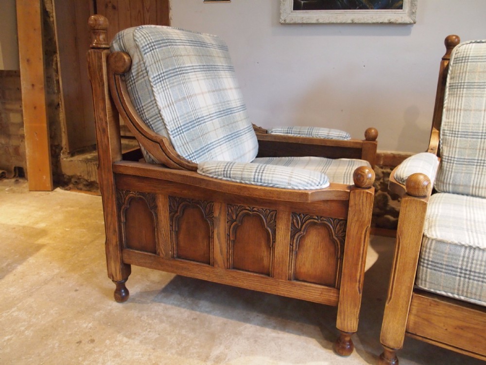 Sofa Settee 3 piece Oak arts and Crafts Gothic c1920 View IV