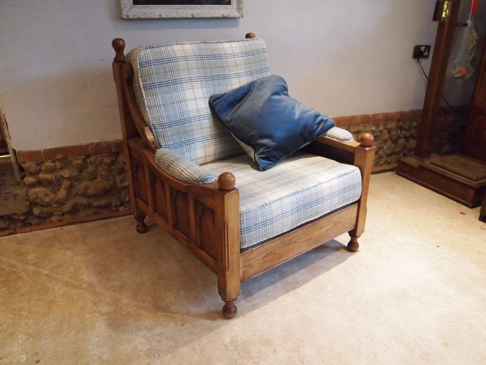 Sofa Settee 3 piece Oak arts and Crafts Gothic c1920 View V