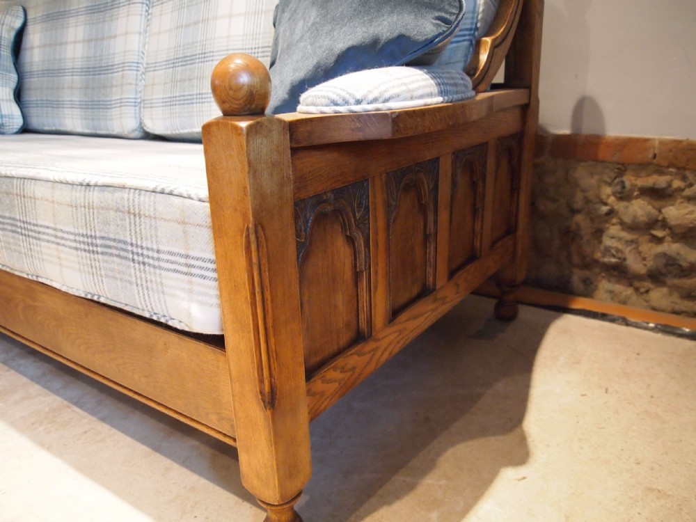 Sofa Settee 3 piece Oak arts and Crafts Gothic c1920 View XI