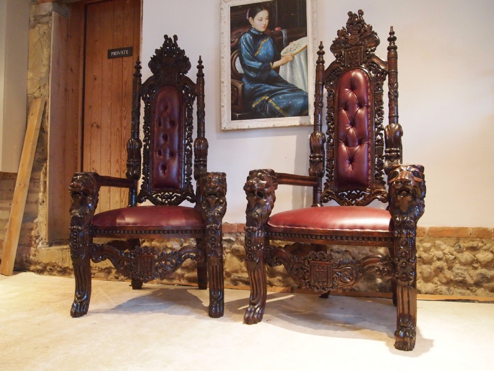 Chairs rare stunning pair of Walnut throne chairs c1920