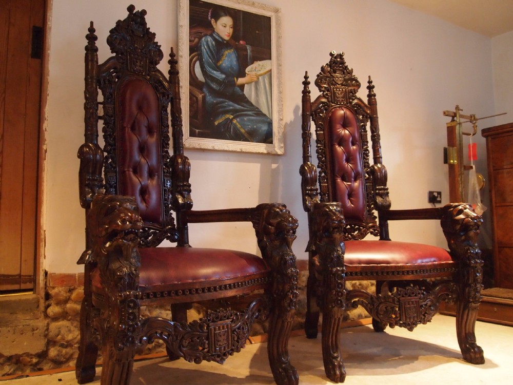 Chairs rare stunning pair of Walnut throne chairs c1920 View IV