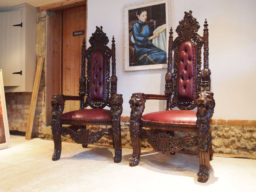 Chairs rare stunning pair of Walnut throne chairs c1920 View VIII