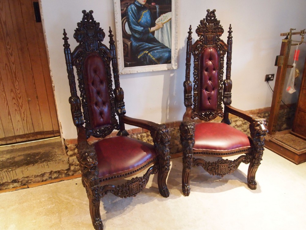 Chairs rare stunning pair of Walnut throne chairs c1920 View IX