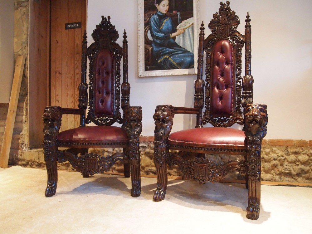 Chairs rare stunning pair of Walnut throne chairs c1920 View X