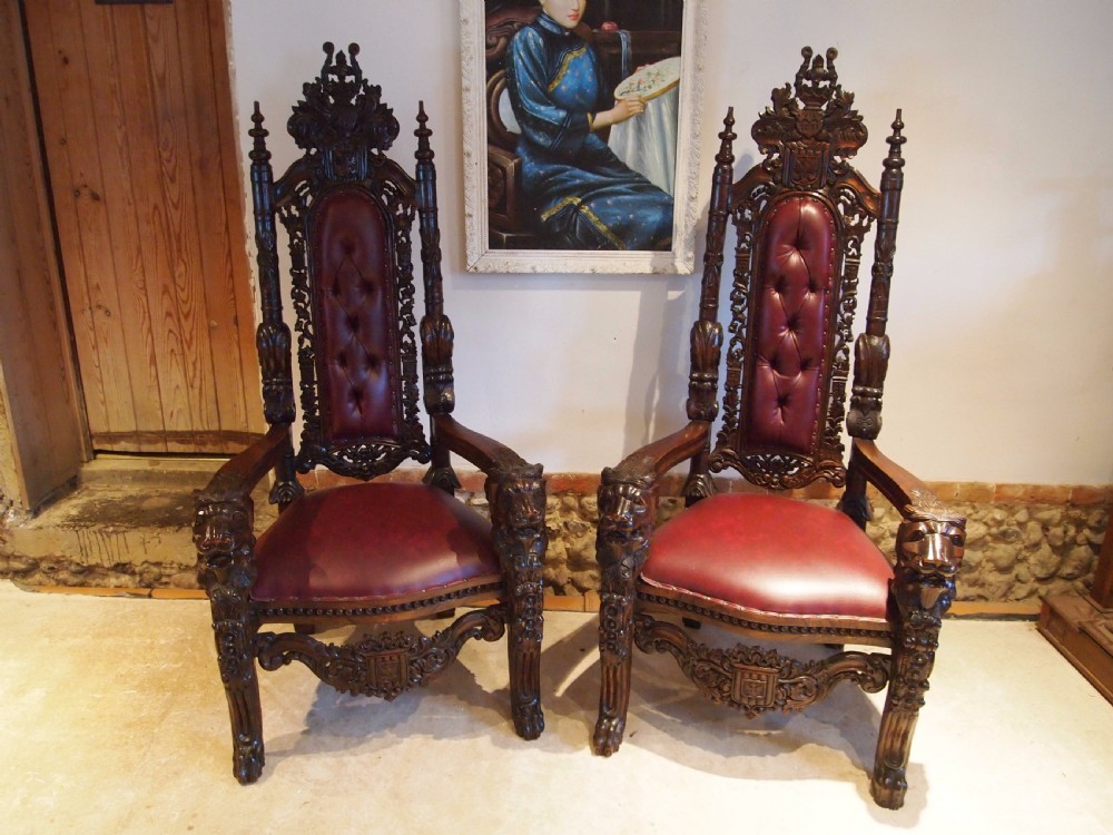 Chairs rare stunning pair of Walnut throne chairs c1920 View XI