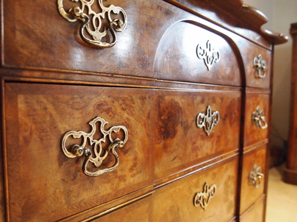 Chest of drawers Edwardian Queen Anne burr Walnut small c1910 View IV