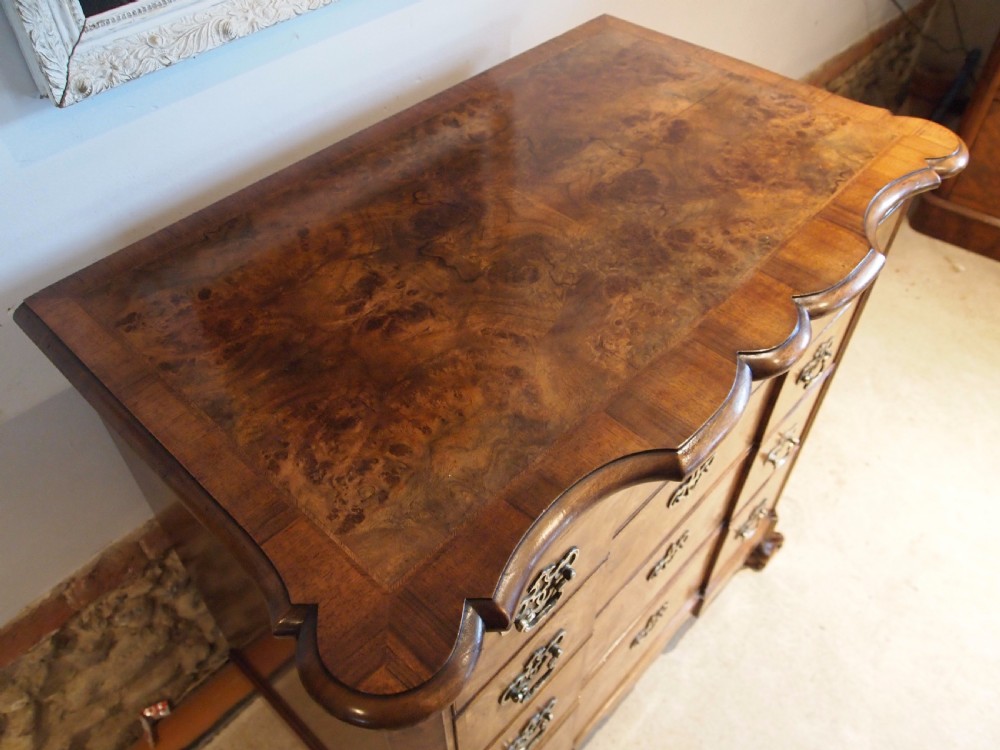 Chest of drawers Edwardian Queen Anne burr Walnut small c1910 View V