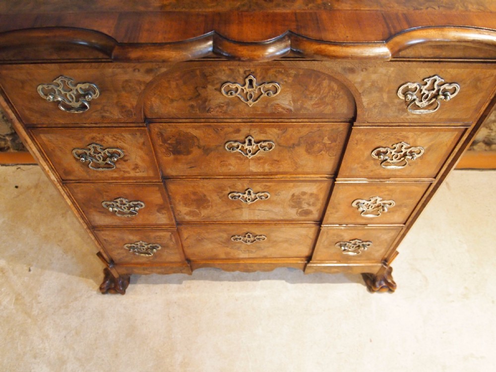 Chest of drawers Edwardian Queen Anne burr Walnut small c1910 View VII