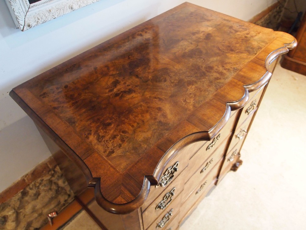 Chest of drawers Edwardian Queen Anne burr Walnut small c1910 View IX