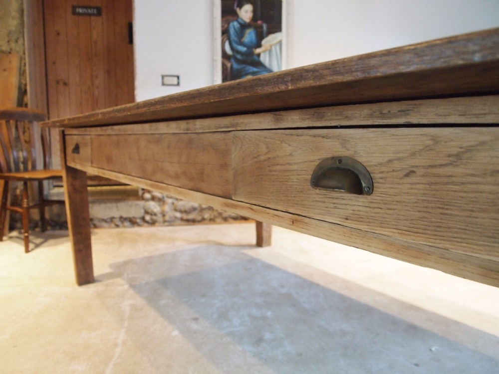 Table refectory Norfolk farmhouse dining Oak seats 10 c1910 View VIII