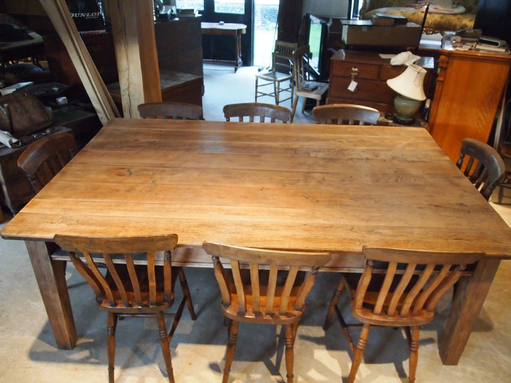 Table refectory Norfolk farmhouse dining Oak seats 10 c1910 View X