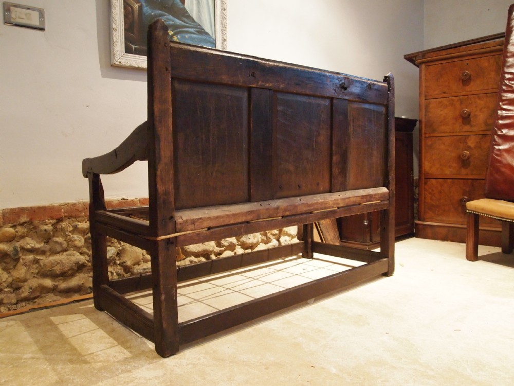 Settle bench rare stunning small Charles II Oak c1660 View VIII