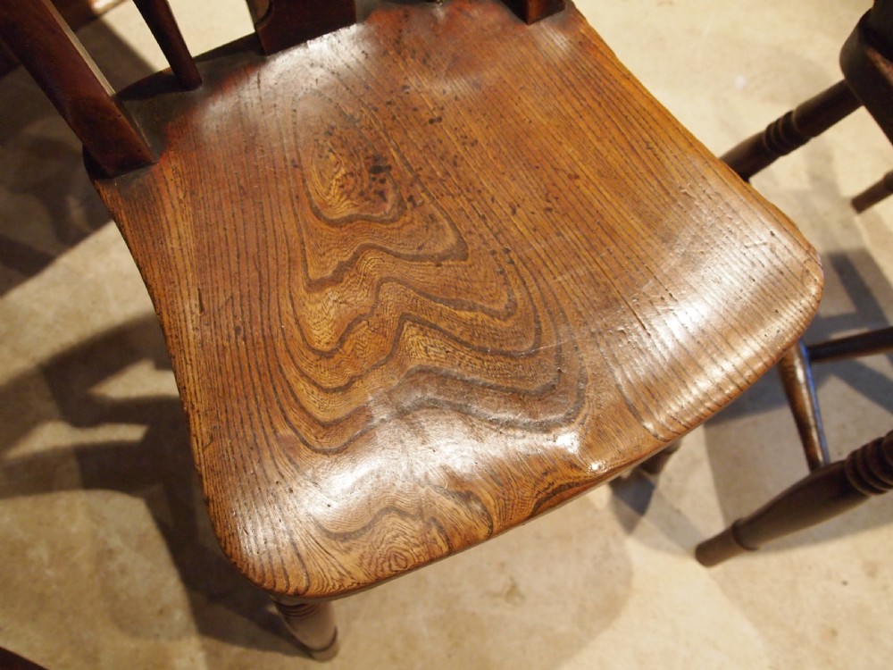 Chairs set of 4 Victorian Windsor fiddle back kitchen Elm c1880 View VI