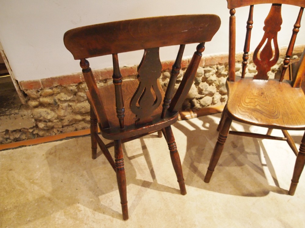 Chairs set of 4 Victorian Windsor fiddle back kitchen Elm c1880 View VII