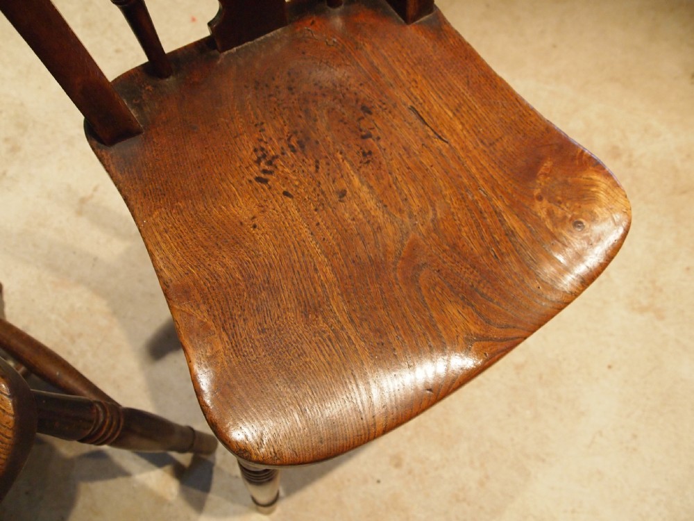 Chairs set of 4 Victorian Windsor fiddle back kitchen Elm c1880 View VIII