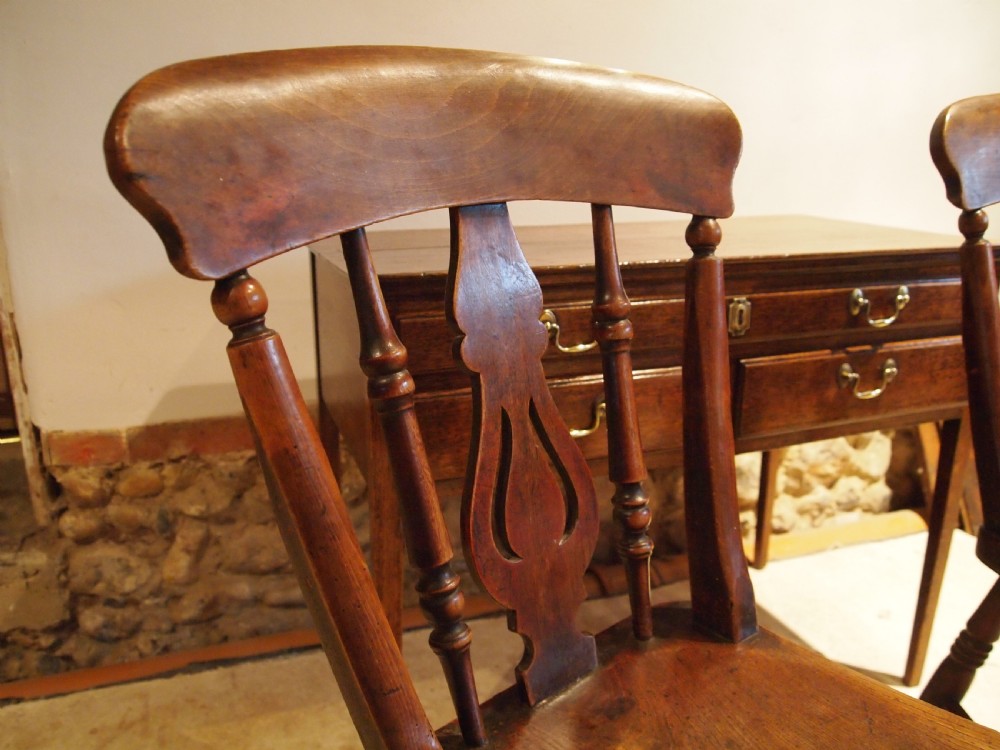 Chairs set of 4 Victorian Windsor fiddle back kitchen Elm c1880 View IX