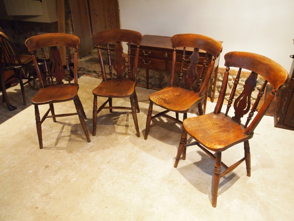 Chairs set of 4 Victorian Windsor fiddle back kitchen Elm c1880 View XII