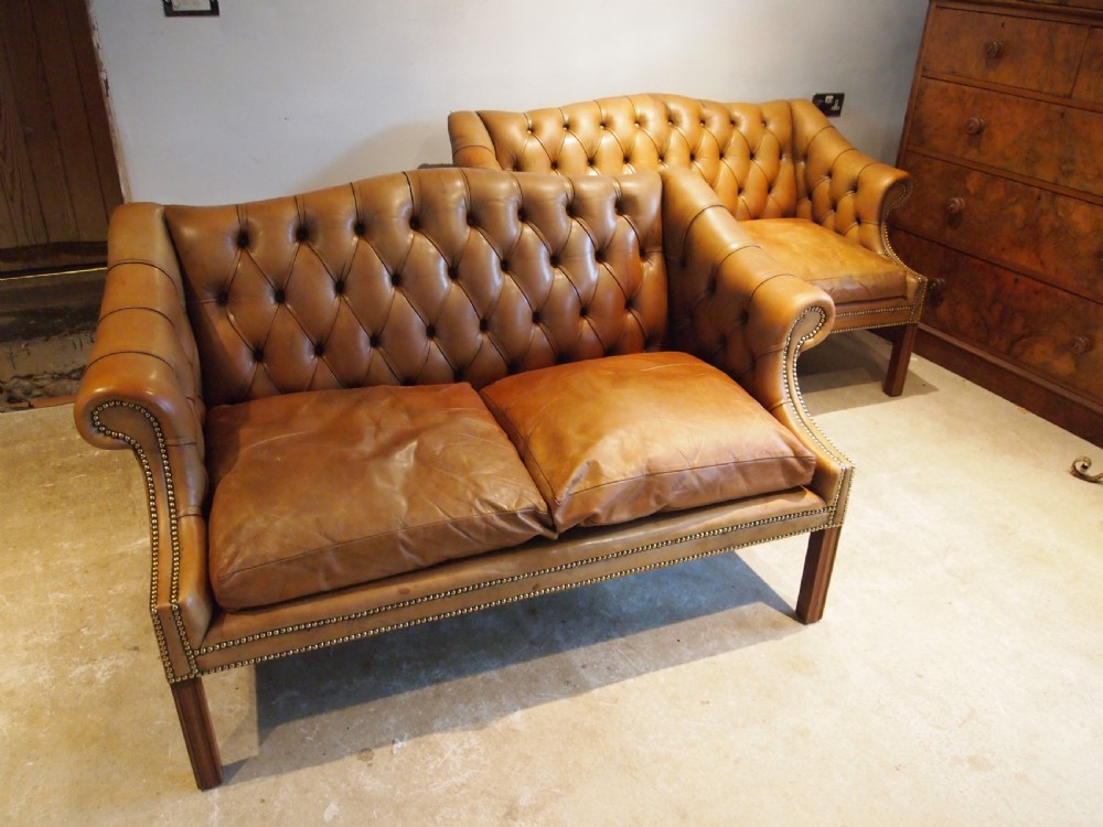Sofa settee pair of leather George III style c1920