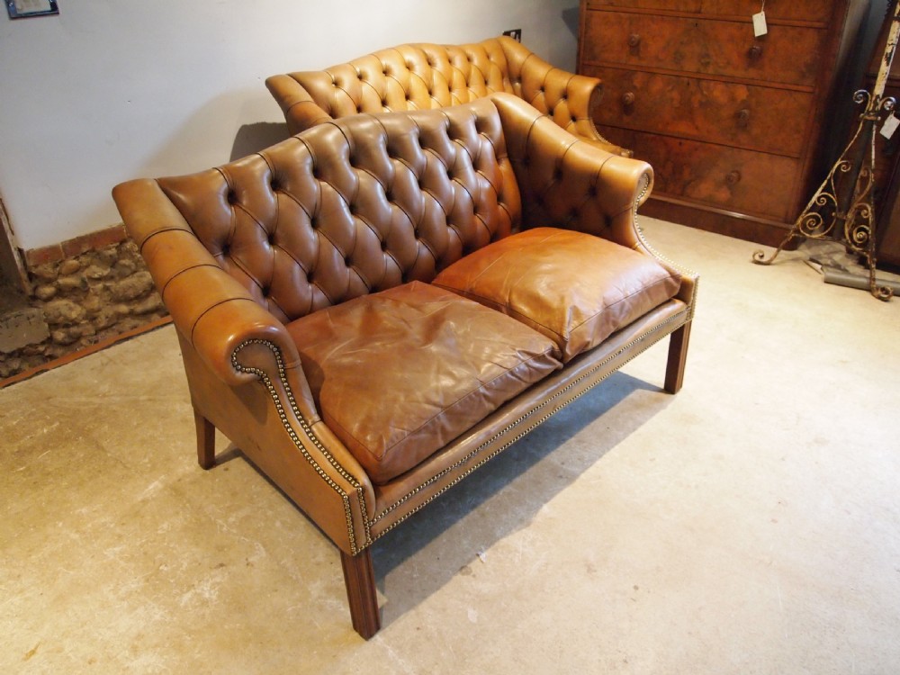 Sofa settee pair of leather George III style c1920 View III