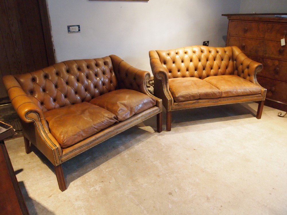 Sofa settee pair of leather George III style c1920 View IV