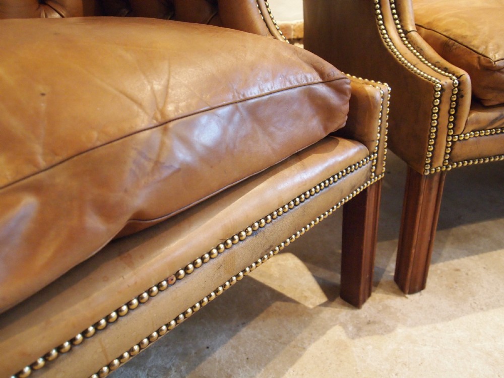 Sofa settee pair of leather George III style c1920 View V