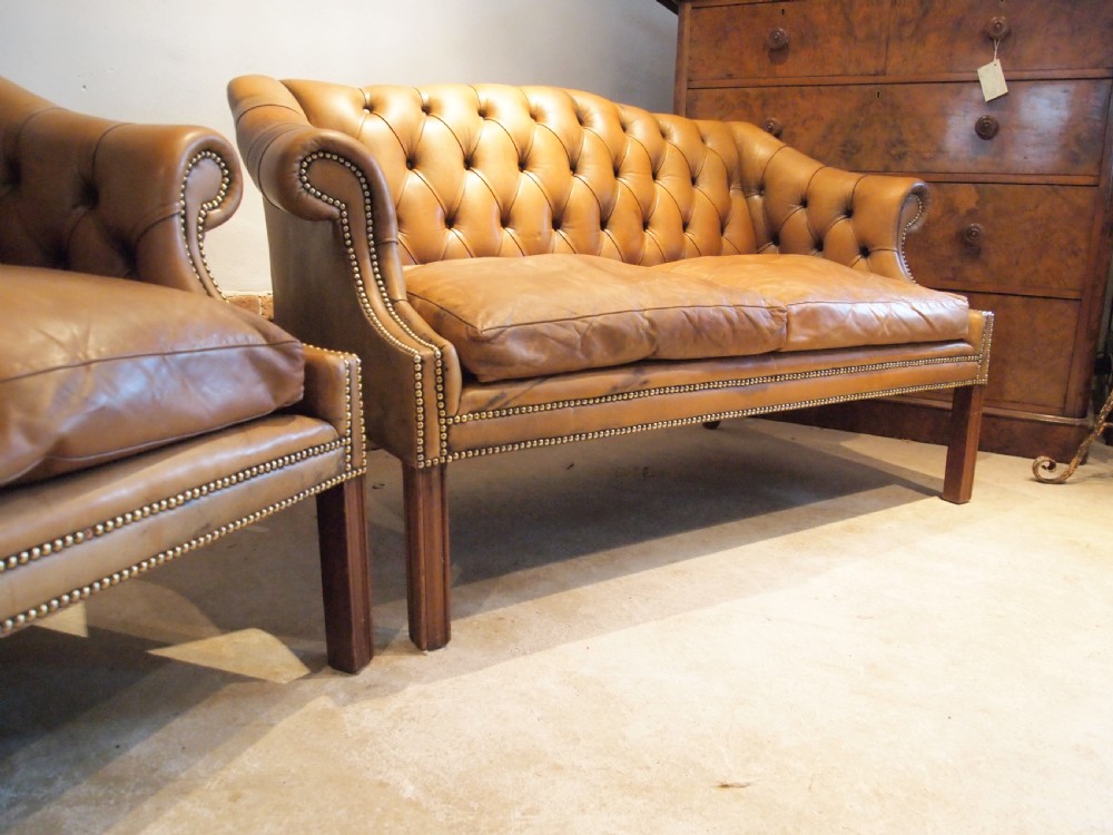 Sofa settee pair of leather George III style c1920 View VIII