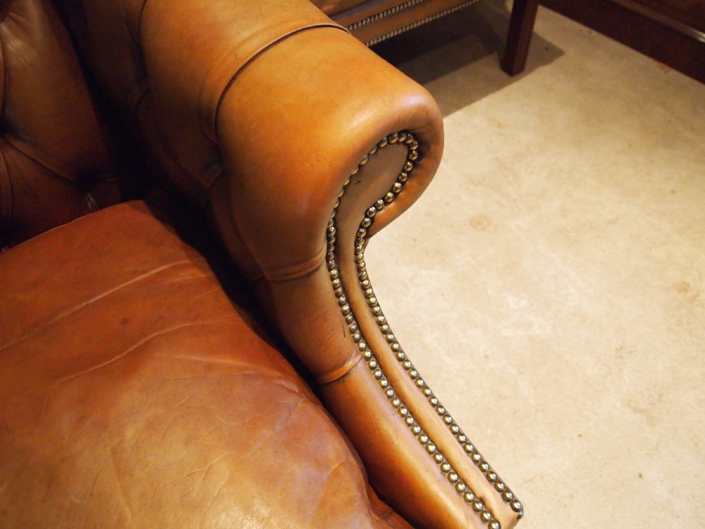Sofa settee pair of leather George III style c1920 View XI