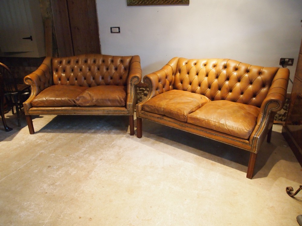 Sofa settee pair of leather George III style c1920 View XII