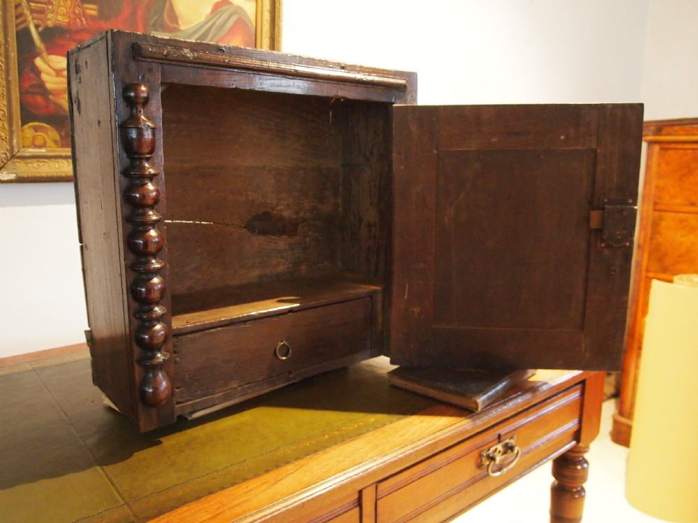 Cupboard cabinet Oak Charles II spice hanging c1670 View V