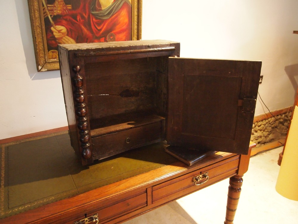 Cupboard cabinet Oak Charles II spice hanging c1670 View IX