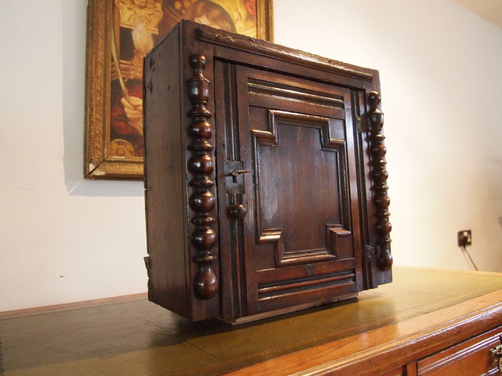 Cupboard cabinet Oak Charles II spice hanging c1670 View XV