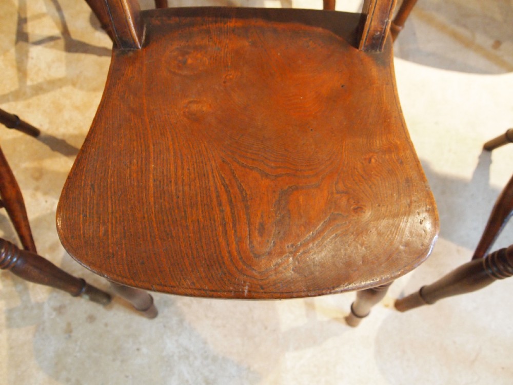 Chairs rare set of 6 Victorian Windsor kitchen knifebacks Elm c1870 View III