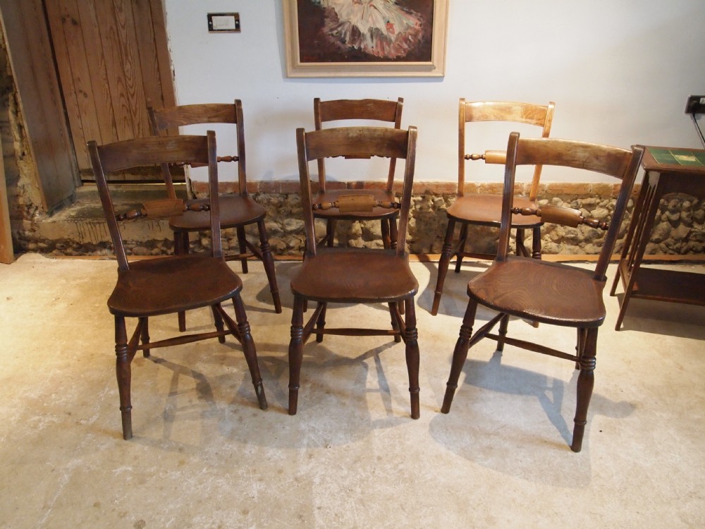 Chairs rare set of 6 Victorian Windsor kitchen knifebacks Elm c1870 View VII