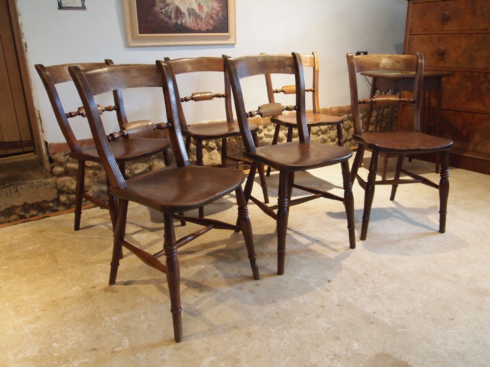 Chairs rare set of 6 Victorian Windsor kitchen knifebacks Elm c1870 View IX
