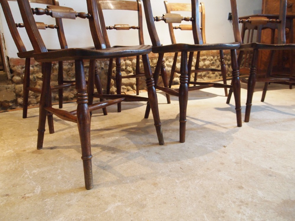Chairs rare set of 6 Victorian Windsor kitchen knifebacks Elm c1870 View X