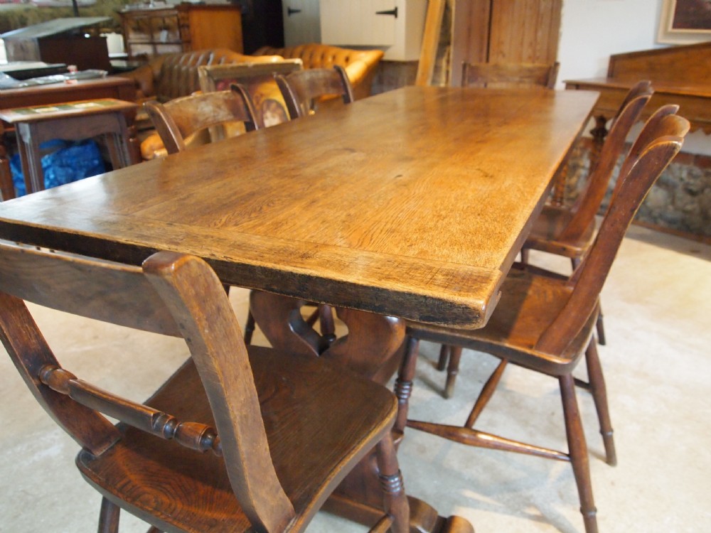 Table Oak refectory farmhouse dining table c1920 View II