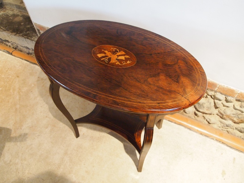 Table hall side lamp Victorian Rosewood inlaid c1880 View IX