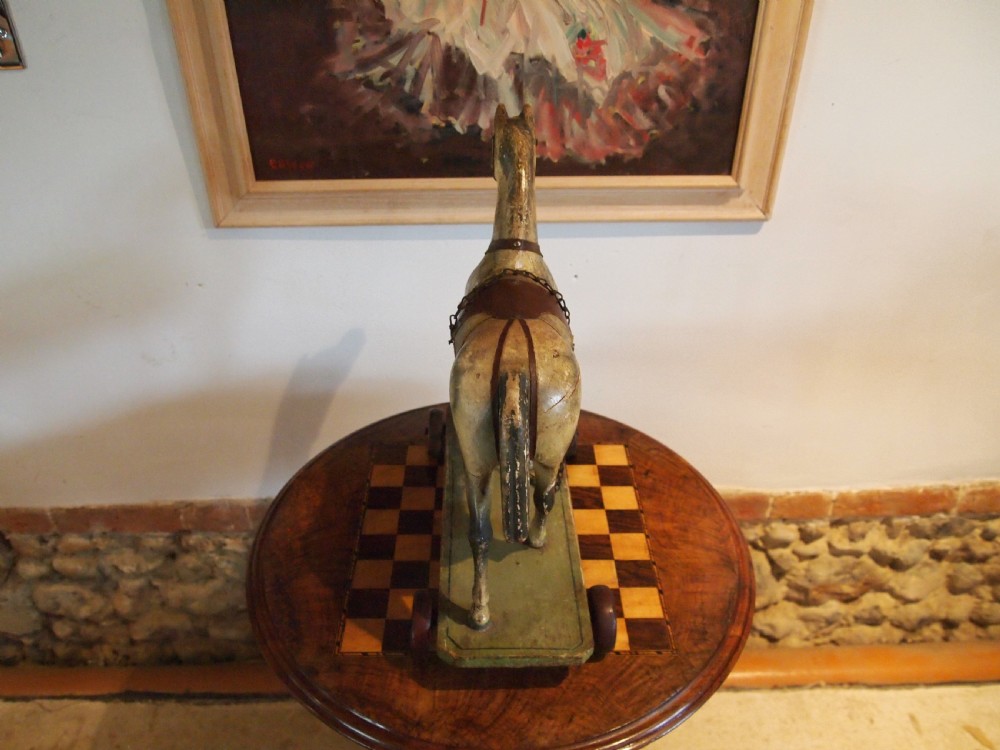 Horse Folk art pull along child's German carved wood c1910 View IV